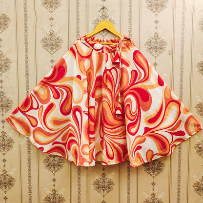 Mithila Girls Red & Orange Swirl Printed Lehenga Choli Set