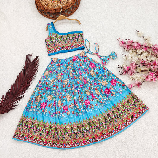 Enchanting Princess Lehenga Choli Set for Little Divas - Vibrant Rayon with Adorable Prints